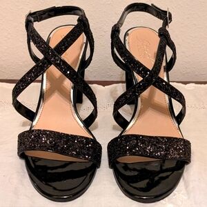 Jewel By Bagdley Mishka Black Sparkle And Patent Heels